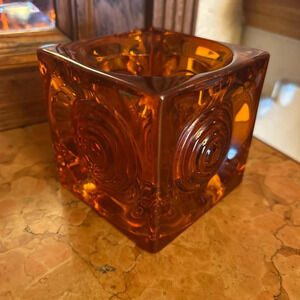 Vintage MCM Viking Persimmon Bullseye Glimmer Votive Candle Holder